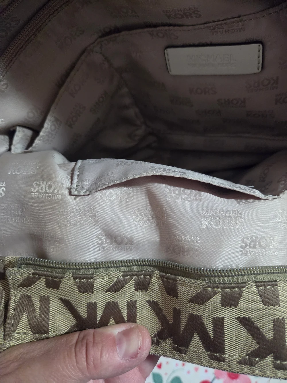 Michael Kors Tan/Brown MK Logo Tote with Chain-Detail Straps